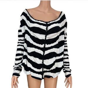 Black and White zebra Striped Button-Up Top by free people.